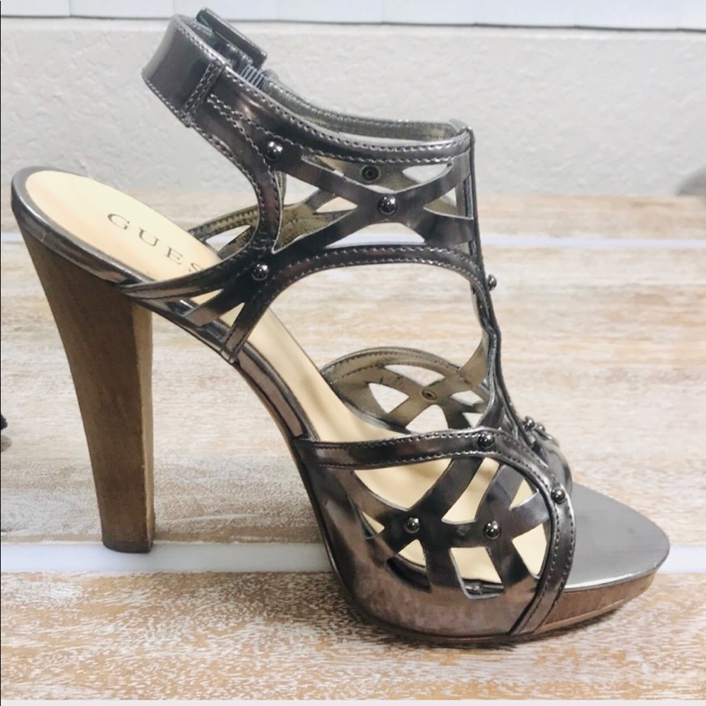 Guess 4” Silver Heels Size 7M